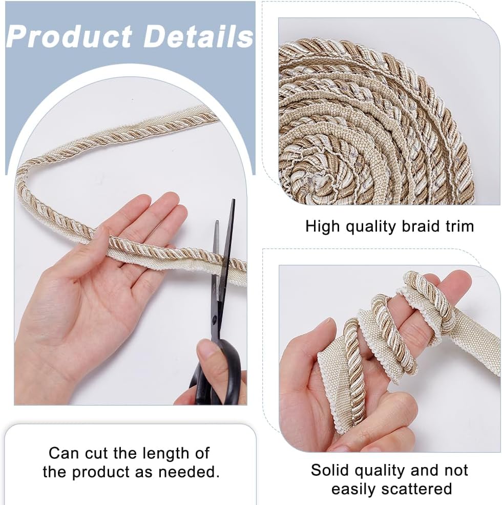 FINGERINSPIRE 13.7 Yards Twisted Lip Cord Trim, Twisted Cord Trim Ribbon 16mm, Polyester Twisted Trim Cord Rope Embellishment for Home Decor, Upholstery Curtain Tieback, Antique White