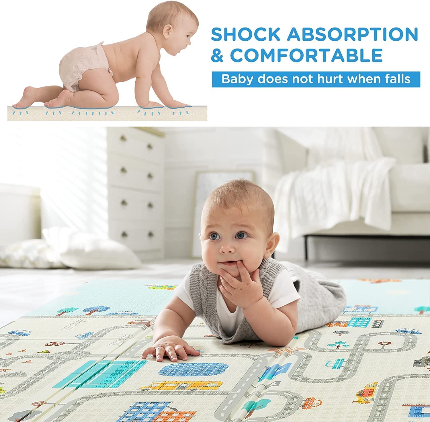 SILENCIO Waterproof Portable Double Side Extra Large Soft Reversible Non Toxic Bpa Free Learning&Crawling Fordable Foam Baby Mat(Multicolored)(6.5 * 6 Ft) 1