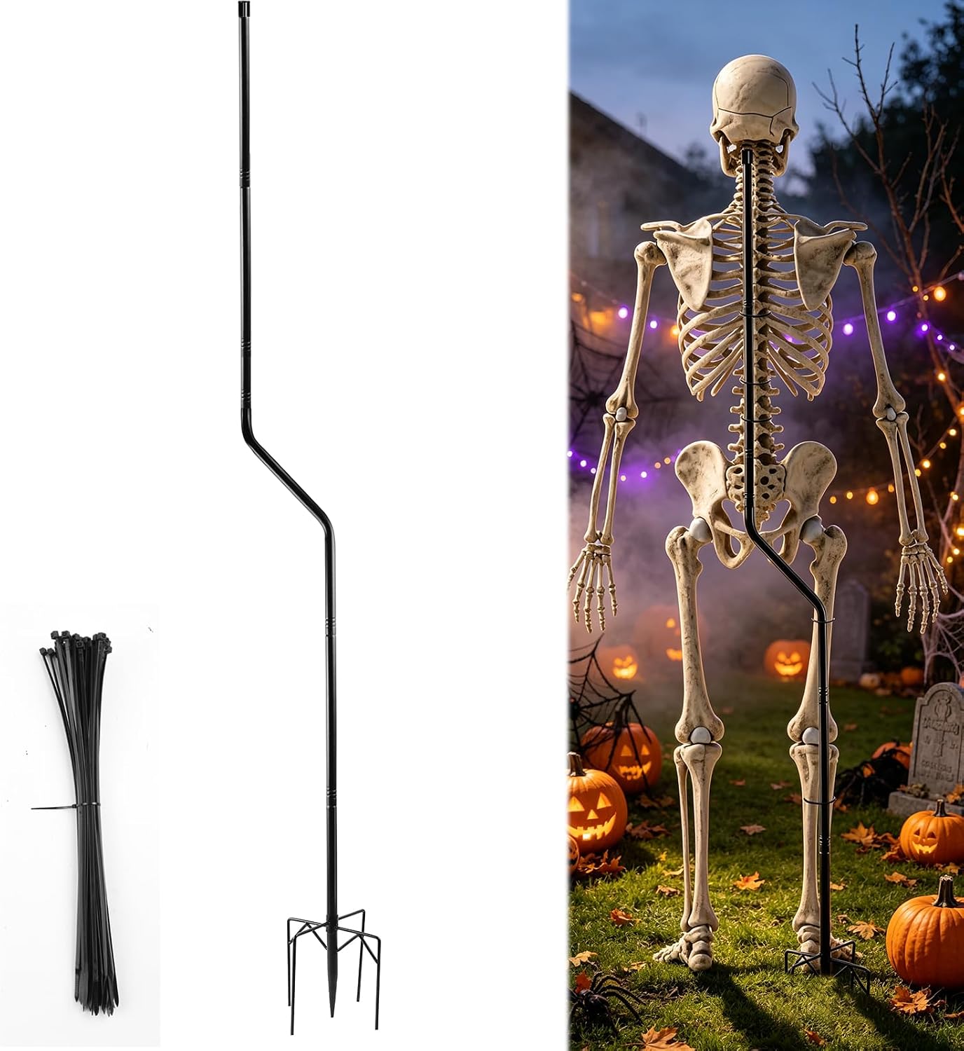 1Set Adjustable Metal Skeleton Stand for 5.9/6.56FT Halloween Skeleton Yard