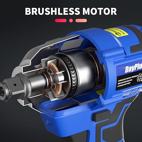 Miniatura 10 de Llave de impacto inalámbrica de 21 V de 12 pulgada, pistola eléctrica imapct sin escobillas, 420 Nm, alto par de torsión 3200RMP, 2 baterías de 6.0