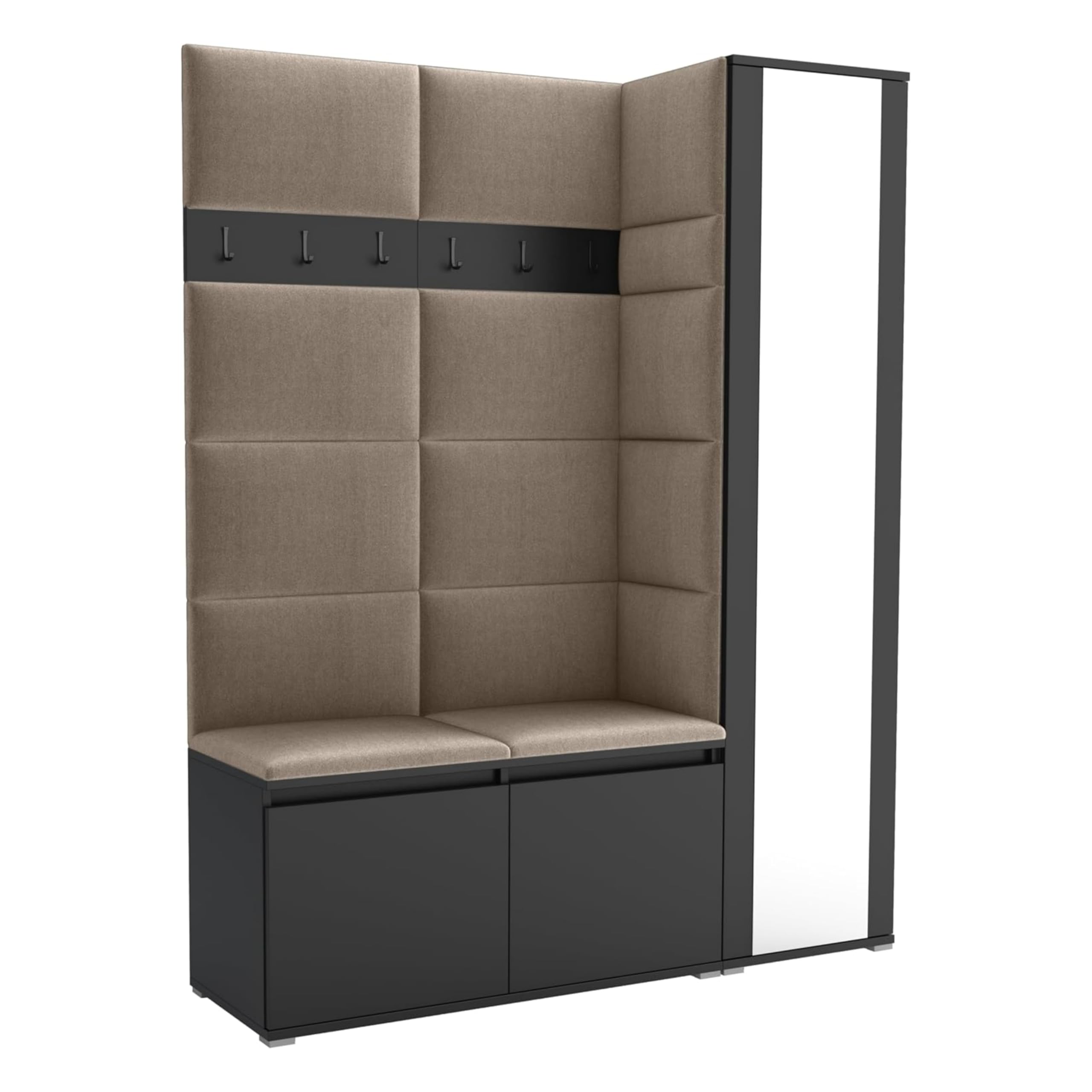 Brent Garderobenschrank Flur Schwarz mit Sitzbank 145 cm Breit Luton 7 Multifunktionale Flurgarderobe Set mit Stauraum und Wandpaneel
