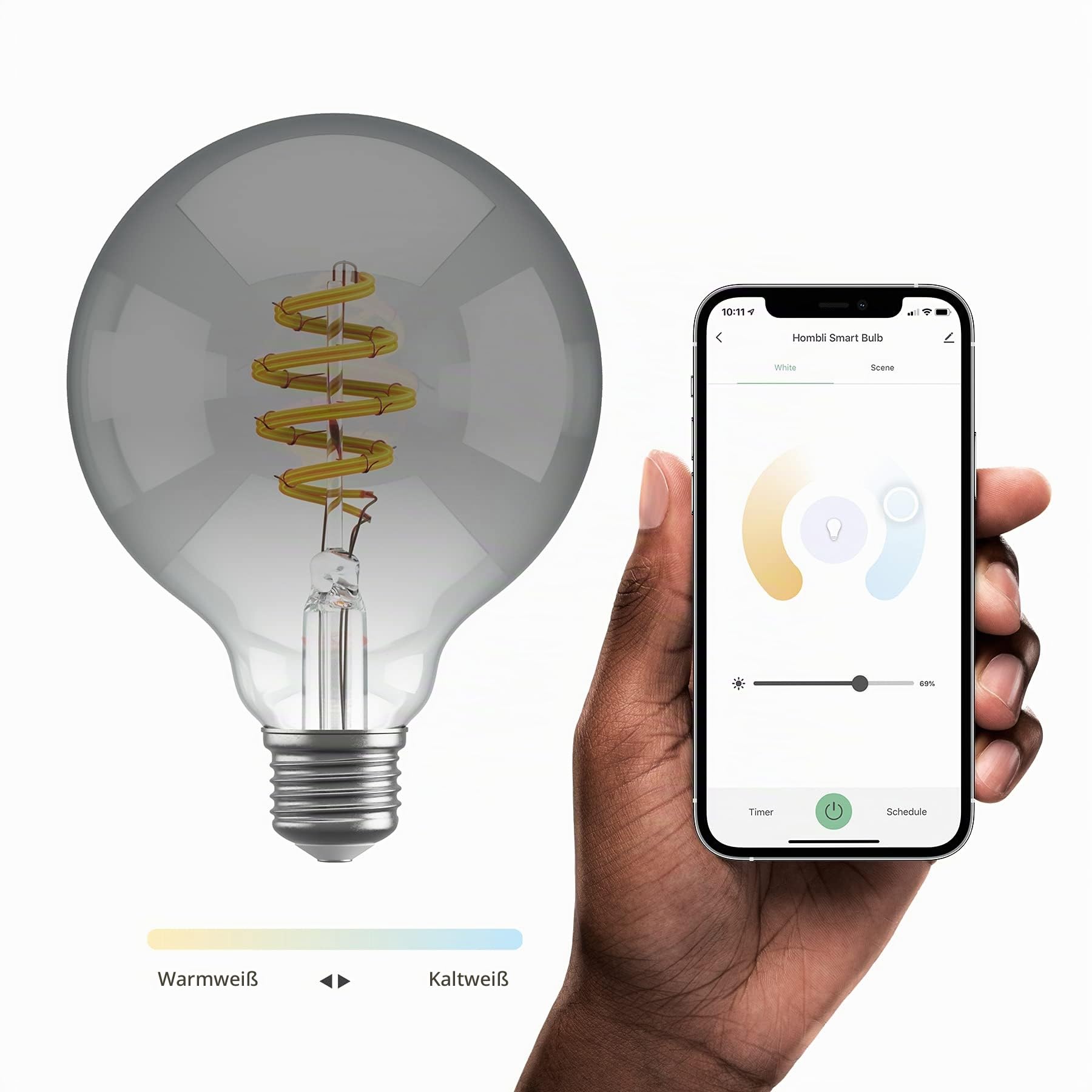 Hombli Glühbirne, G95 E27 LED WLAN, 800 Lumen, dimmbar, vintage, Smokey