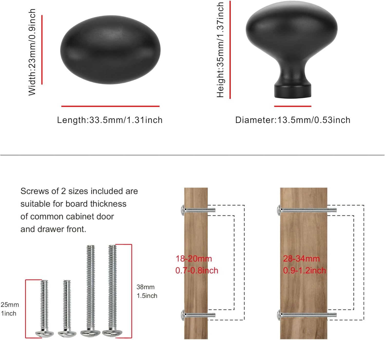 CHIVS 10 Pack Matte Black Oval Cabinet Knobs-Single Hole Cabinet Pull Oval Drawer Knobs for Dresser & Kitchen Cabinet Hardware Kitchen Knob