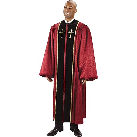 Men's Burgundy Clergy Robes With Gold Cross Embroidery