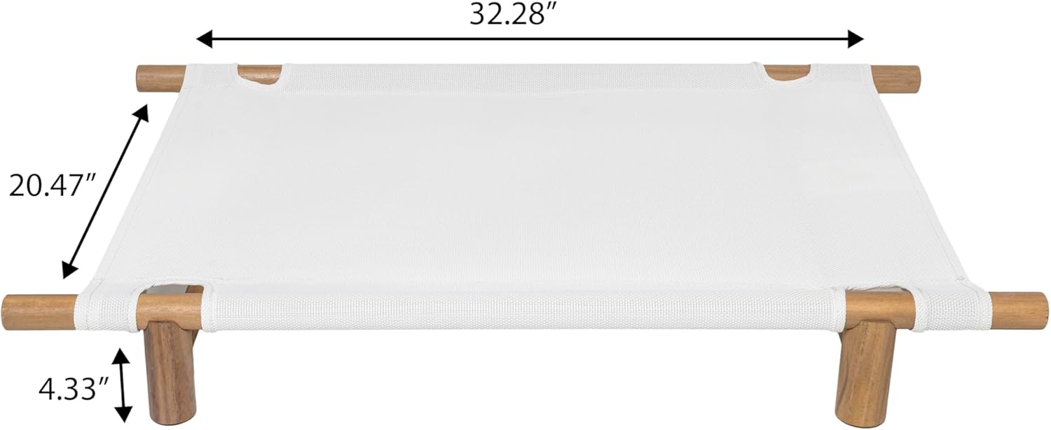 DBD5000A Chester 32" Modern Minimalist Wood Frame Elevated Outdoor Dog Bed, Snow/Light Teak