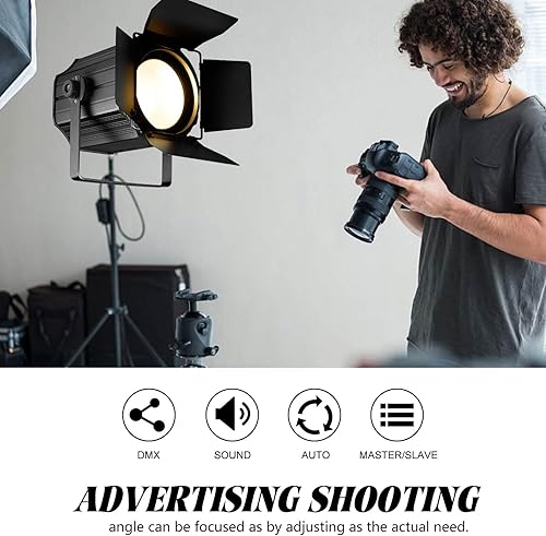 Miniatura 4 de Luces de escenario COB con puertas de granero, luz par COB de 200 W, LED 3500  7500 K, blanco cálido y blanco, DMX512 con sonido maestro-esclavo