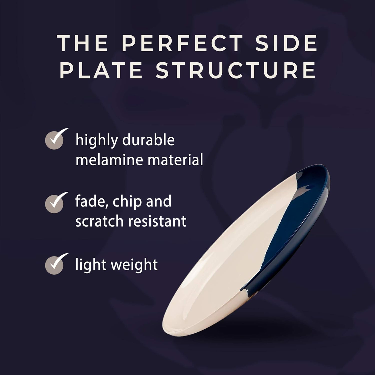  | Melamine Side Plates Set of 4, Chip and Break-Resistant, Durable Salad Plates, Kid-Friendly Dessert Plates for Indoor and Outdoor, Dishwasher Safe, Ivory/Navy - Thomas Fuchs Creative: Salad Plates