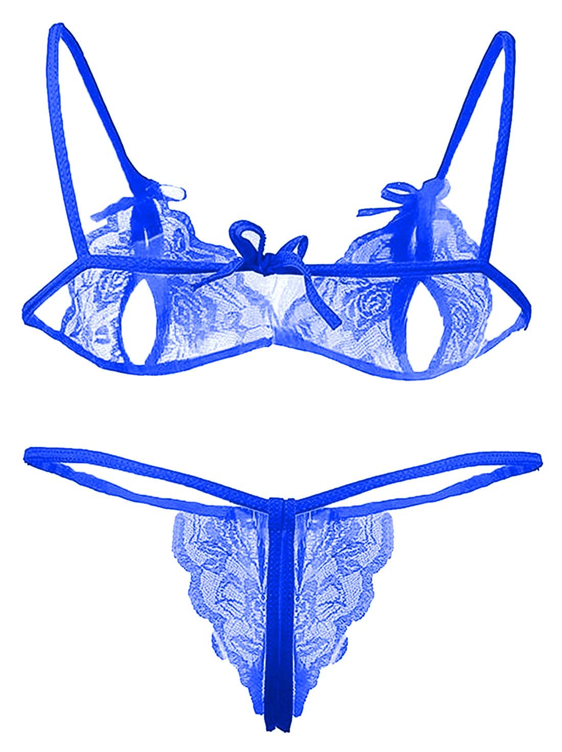 SoSh Love Sexy Women Girl Lingerie Lace Babydoll V Neck Chemise with Bra Panty Nightwear Babydoll Lingerie Set for Honeymoon Nightwear Beahwear BeachParty Lingerie with Panty Free Size Royal Blue - Image 5 thumbnail