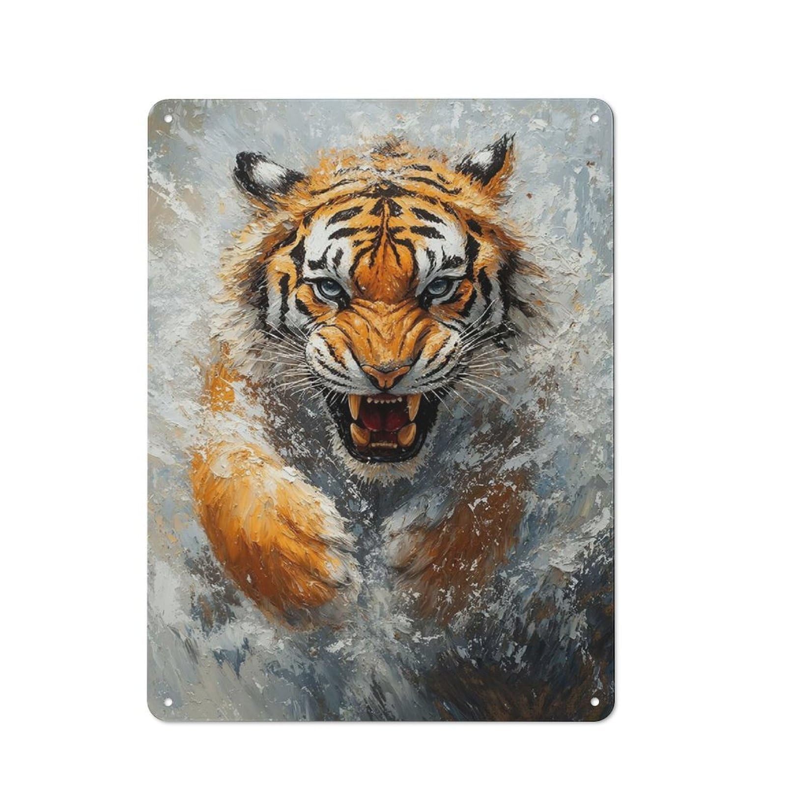 Junmoney Style-17 Roaring Tiger Painting Vintage Metal Plaque 40X30cm For Hobby Room Or Studio, Suited To Hobby Room Decor Fans