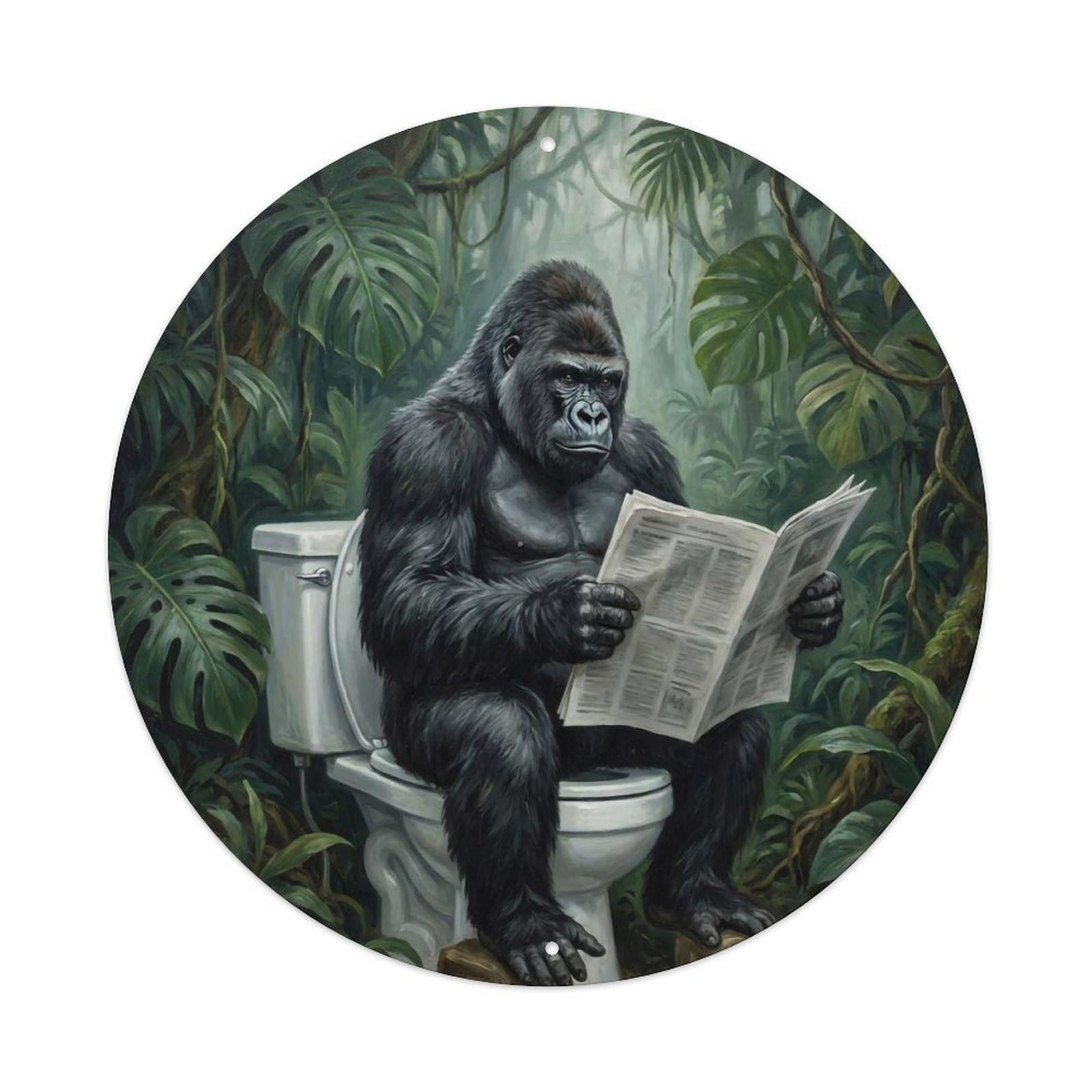 Gorilla On Toilet Humorous Bathroom Jungle Mist Reads Metal Tin Sign