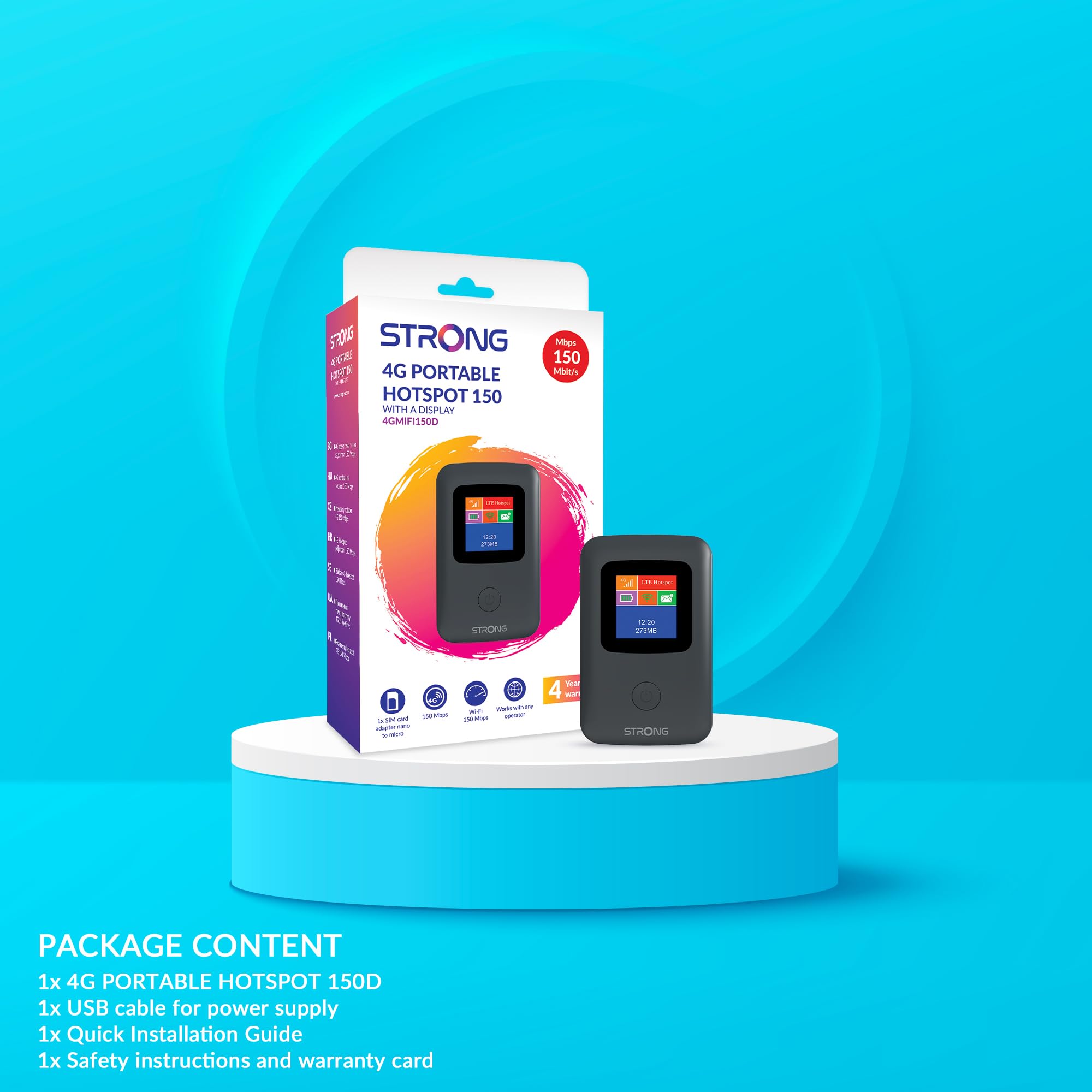 STRONG Routeur 4G LTE 150 Mbps|Hotspot WiFi Mobile|Ecran Couleur|Compatible Tout opérateur et Carte SIM|Aucune Configuration|sans Fil|Garantie 4 Ans