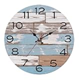 Wall Clock 8 Inch Battery Operated Silent Non Ticking Simple Vintage Beach Style Blue Decorative for Bedroom Living Room Kitchen Home Bathroom Office