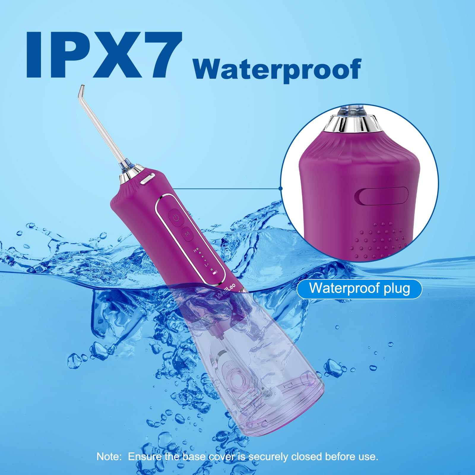 WellLeo Irrigador bucal para dientes, irrigador oral inalámbrico de 300 ml, púas dentales recargables con 5 modos, 5 puntas de chorro, limpiador de dientes impermeable IPX7 para el cuidado de las