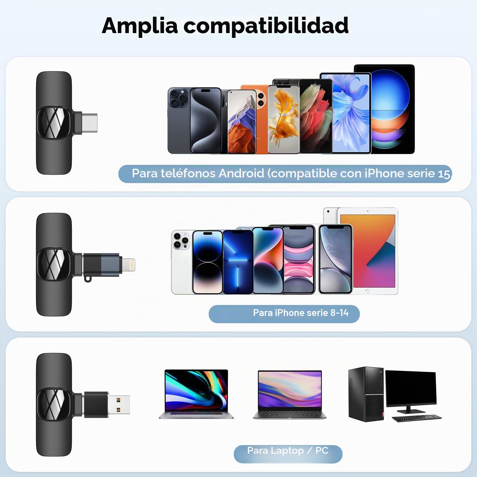 Micrófono Lavalier inalámbrico para iPhone/teléfono Android/computadora, micrófono de solapa USB C para grabación de video, vlogging, TikTok, YouTube, reducción de ruido, micrófono de clip Plug Play
