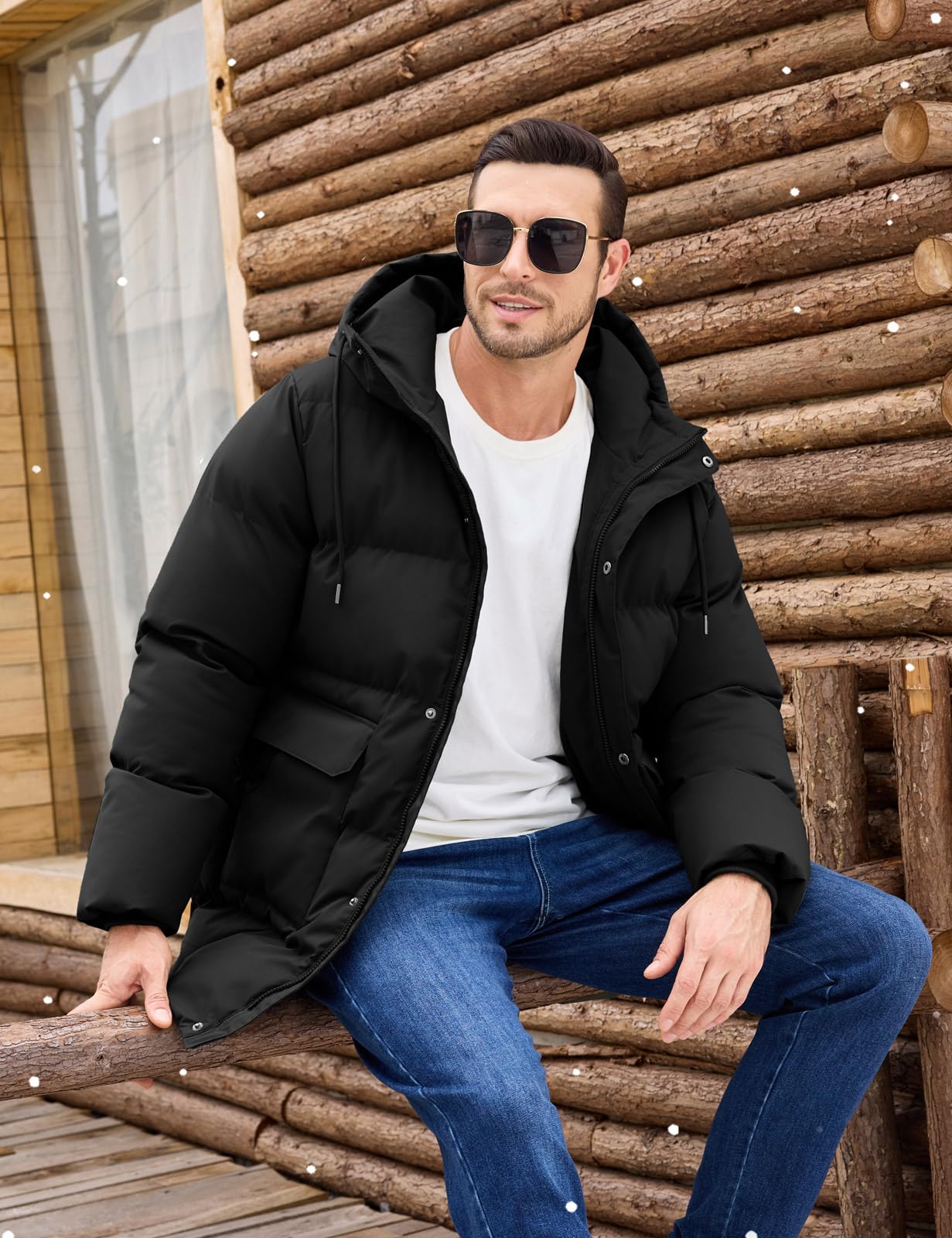Xnova Abrigo Largo de Invierno para Hombre, Chaqueta Acolchada con Capucha Térmica Resistente Cálido Casual Parka Cazadora Prueba de Viento con Bolsillos