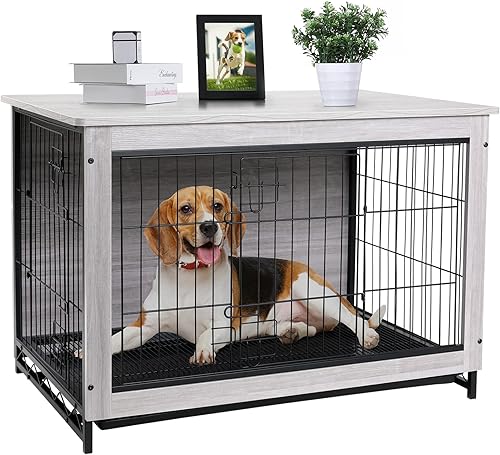 Miniatura 1 de Arlopu Muebles grandes para jaula de perro 386291 mesa auxiliar perrera mordern jaula de madera resistente para perros casa para perros mesa