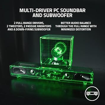 Razer Leviathan V2 - Subwoofer'lı PC Oyun Soundbar'ı (Çok sürücülü PC Soundbar ve Subwoofer, THX Spatial Audio, Bluetooth 5.2, RGB Chroma, Kompakt Form Faktörü) Siyah