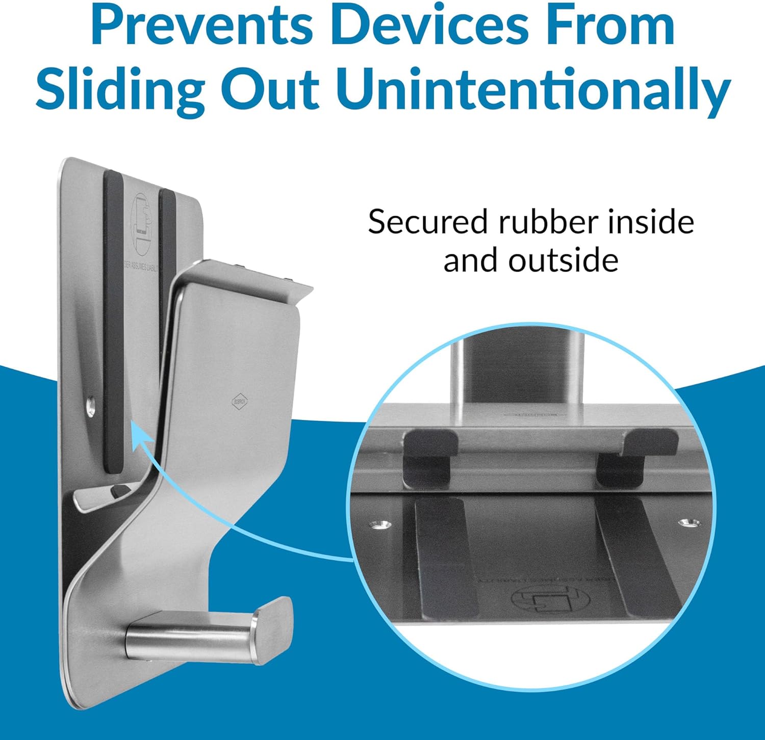 Bobrick Klutch Mobile Device Holder – Wall Mounted, Theft Resistant Stainless Steel, Satin or Matte Black Finish ADA Compliant Secure Rubber Bands, Fits Laptops & Tablets, Durable & Easy Installation
