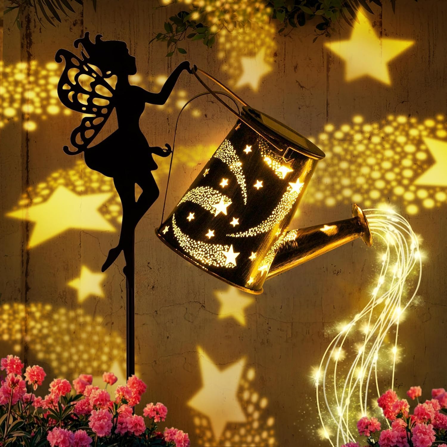 BomKra Solar Watering Can Light Outdoor Garden, Solar Fairy Watering Can Lights, LED Metal Garden Light Waterproof