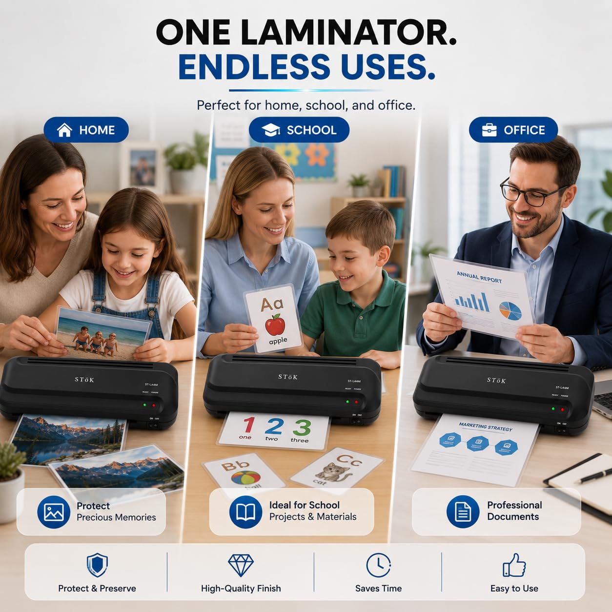 SToK LA4M A4 Laminating Machine, Ideal for Photos, ID Cards, Students' Projects, Aadhaar Cards, and More | Thermal Laminator Comes with Jam Release Button and Lamination Pouches (1 Year Warranty) 4