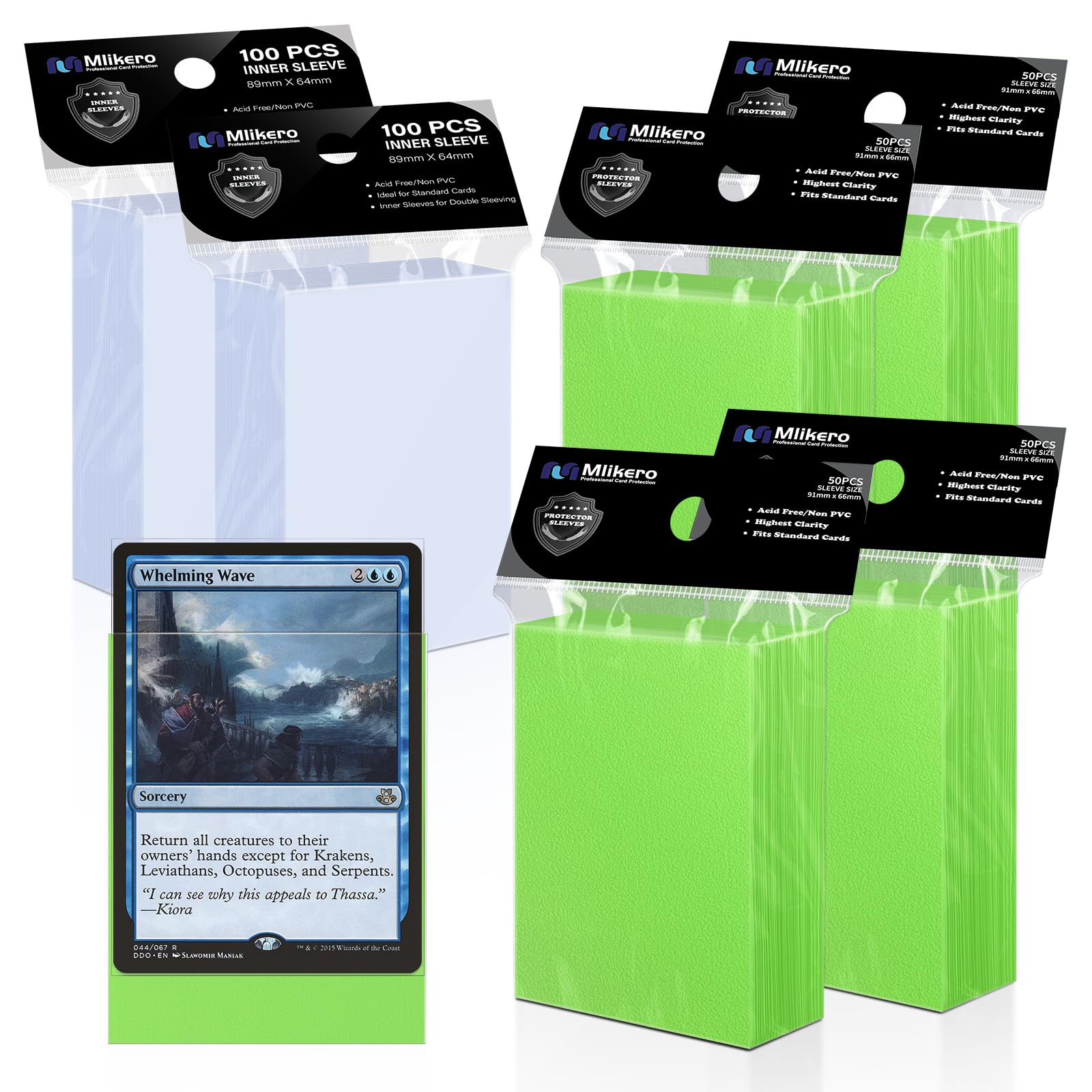 Mlikero 400 Pack Card Sleeves, 200 Matte Green Trading Card Sleeve and 200 Inner Sleeves Ideal for Double-Sleeving, Perfect Fit Sleeves Compatible with MTG, TCG, Baseball, Football Cards. — image 1