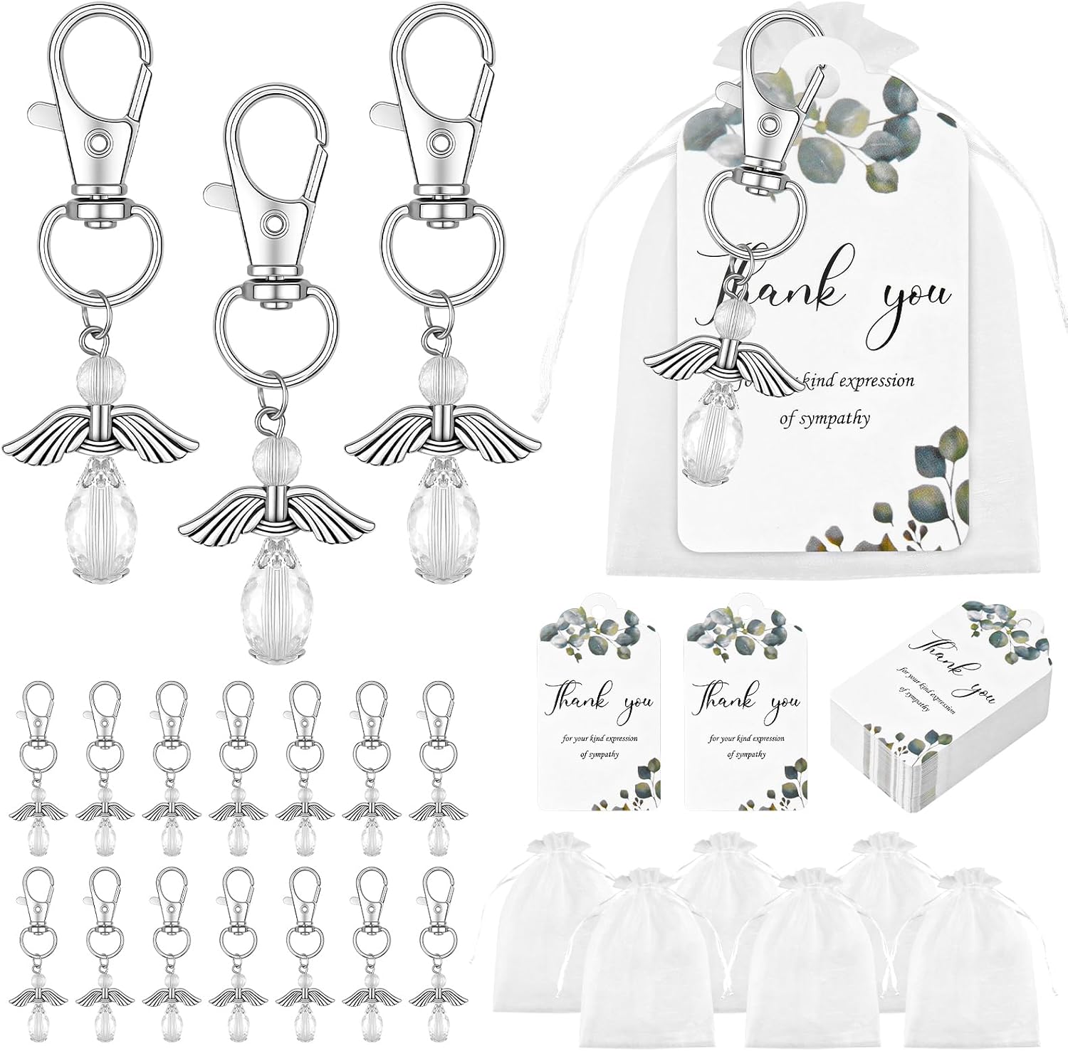 Meetory Funeral Favors - 60 Set funeral favors for guests, butterfly funeral favors Keychains, Organza Bags Sympathy Thank You Tags for Memorial Party Return Memorial Gifts to Honor Loved Ones