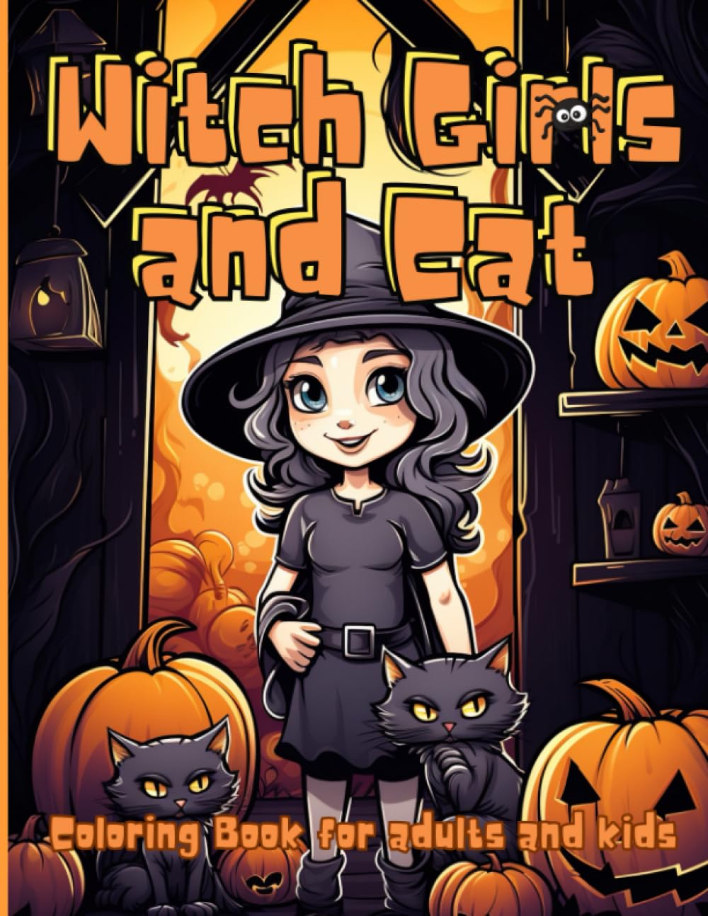 Witch Girls and Cat Coloring Book for Adults and Kids: Featuring 55 Unique Coloring Pages High-resolution with Adorable Gothic Scenes and Spooky ... -