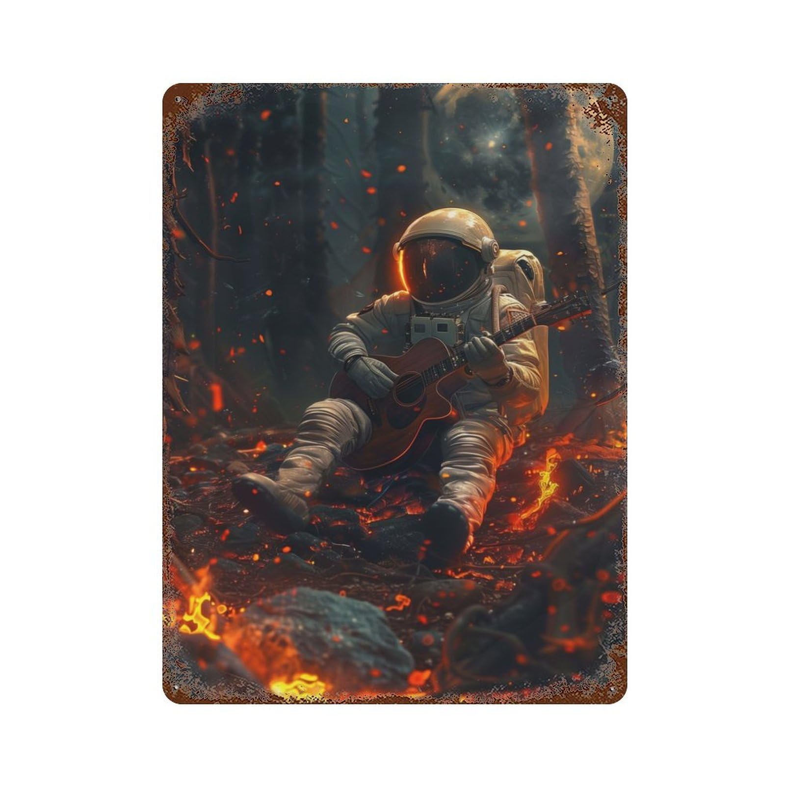 Garage Style Space Astronaut Music Vintage Rust Metal Sign 15.7"x11.8", Vintage Wall Decor for Bar And Workshop
