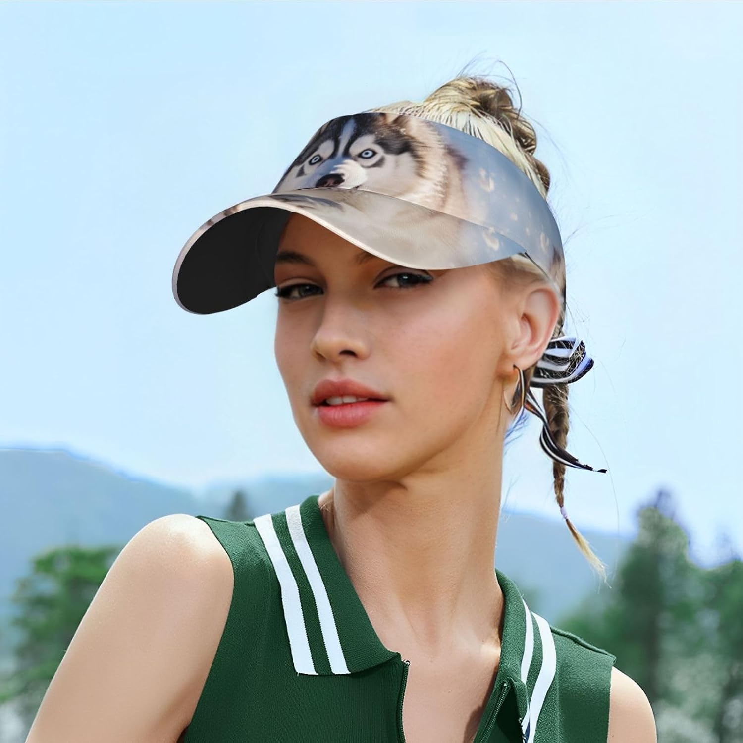 Husky Print Sport Sun Visor Hats Adjustable Empty Top Baseball Cap Women and Men Sun Visor Hat Black