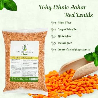 Ethnic Aahar Classic Red Lentils 2000 g Protein Rich Pulses & Lentils for Wholesome Cooking Premium Quality Dals Essentials for Vegan Vegetarian and Ayurveda-Inspired Lifestyles