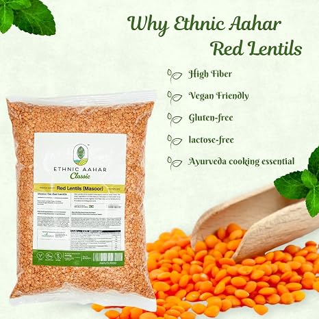 Ethnic Aahar Classic Red Lentils 2000 g Protein Rich Pulses & Lentils for Wholesome Cooking Premium Quality Dals Essentials for Vegan Vegetarian and Ayurveda-Inspired Lifestyles