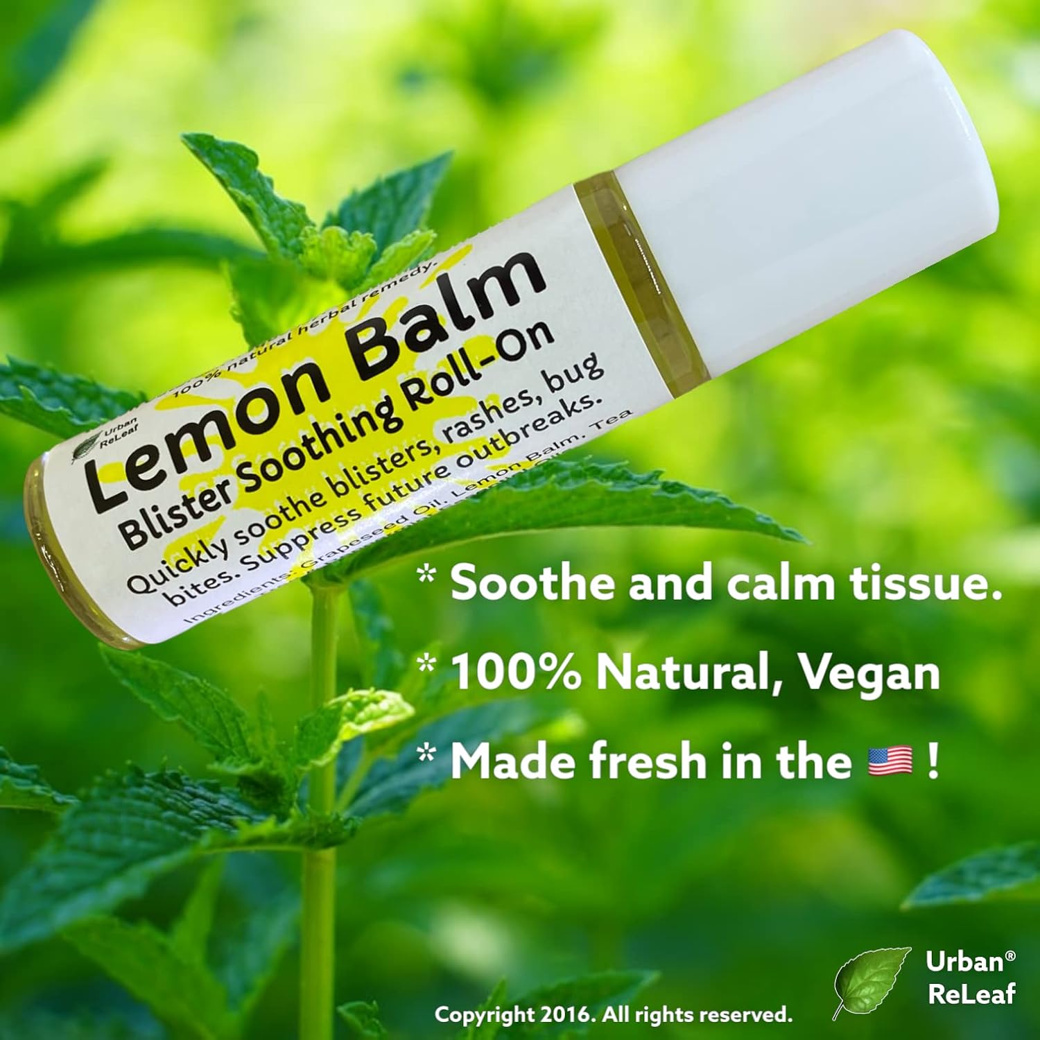 Urban ReLeaf Lemon Balm ROLL-ON! Quickly Soothe Blisters, Bumps, Rashes, Bug Bites. 100% Natural. Goodbye, Itchy red Bumps!