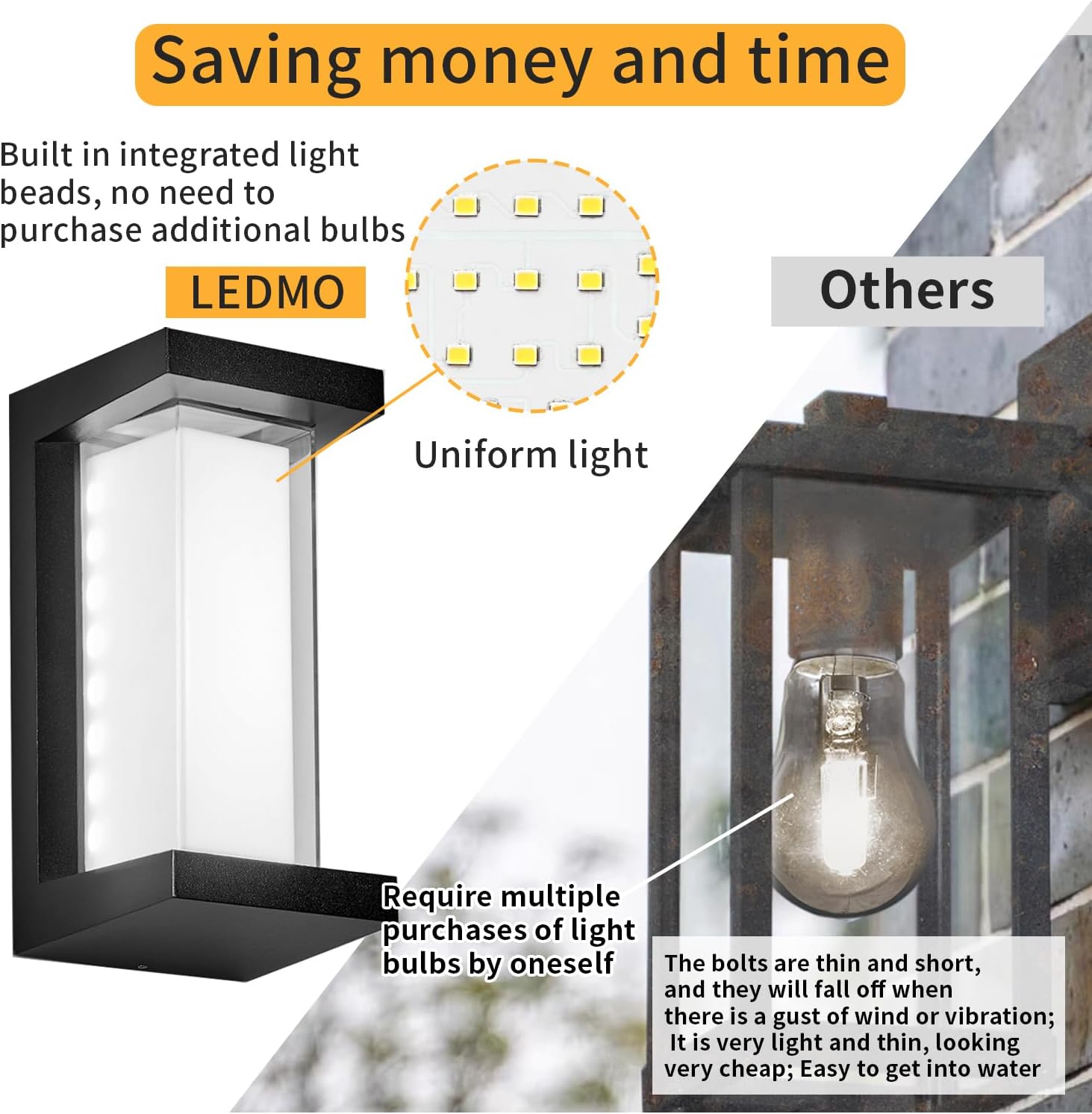 Modern LED Outdoor Wall Light Decor,3000K Exterior Waterproof Anti-Rust Black Dual Side Cutouts Wall Sconce Lights Fixtures for Patio Garden Porch Front Door Wall 2 Pcs 2 Year Warranty