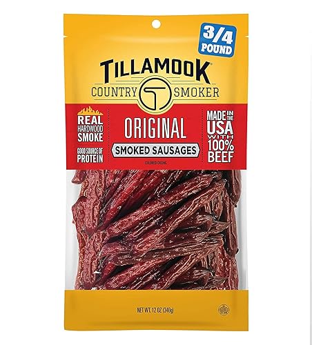 Tillamook Country Smoker Salchichas ahumadas de madera dura, carne de res original, 12 onzas disponible en Yaxa El Salvador