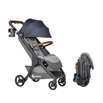 Ergobaby Metro+ Deluxe Compact Baby Stroller, Lightweight Umbrella Stroller Folds Down for Overhead Airplane Storage Carries up to 50 lbs, Car Seat Compatible, London Grey