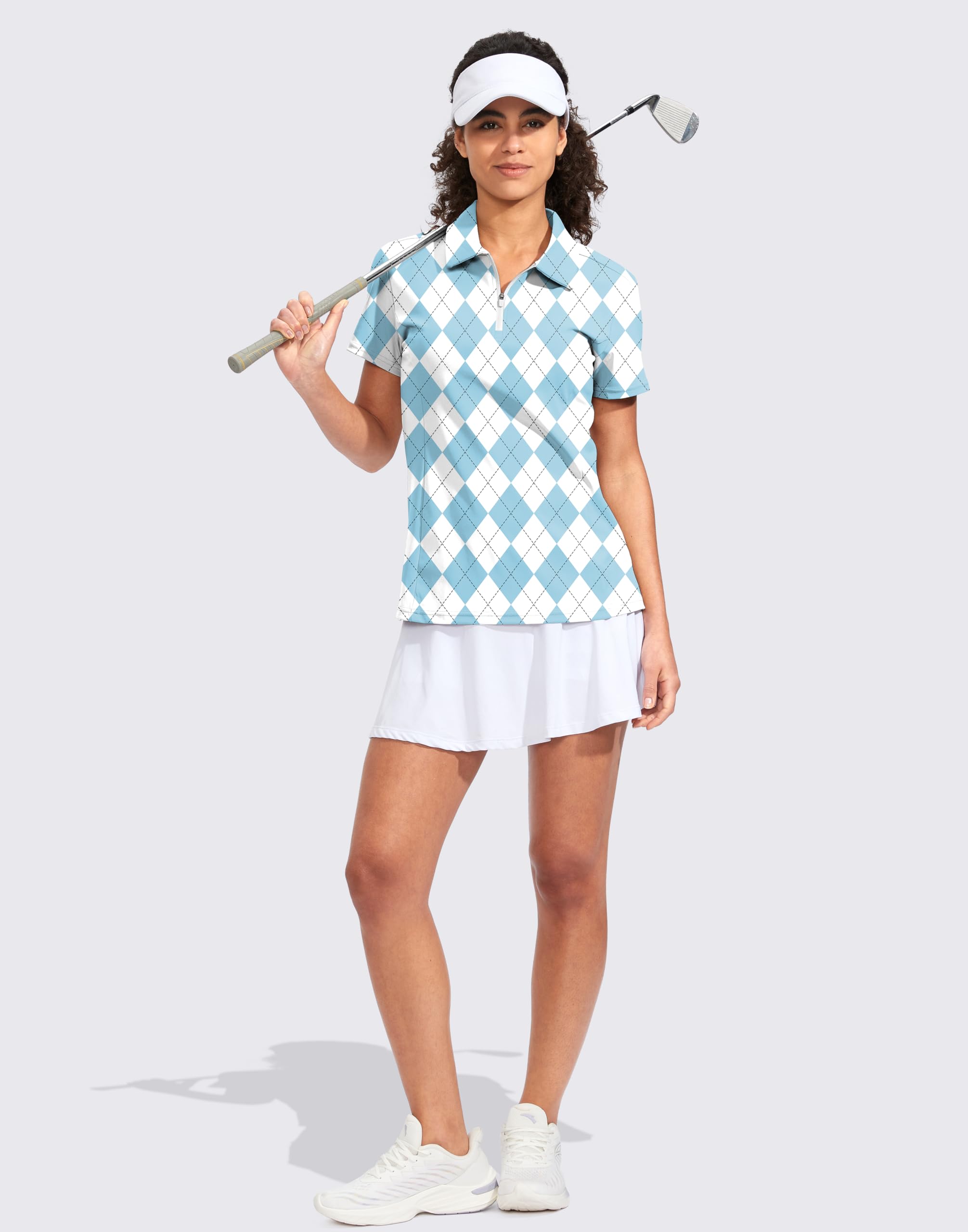 Viodia Damska koszulka golfowa z krótkim rękawem z zamkiem błyskawicznym szybkoschnąca rozciągliwa koszulka polo z kołnierzem tenisowym dla kobiet ubrania golfowe