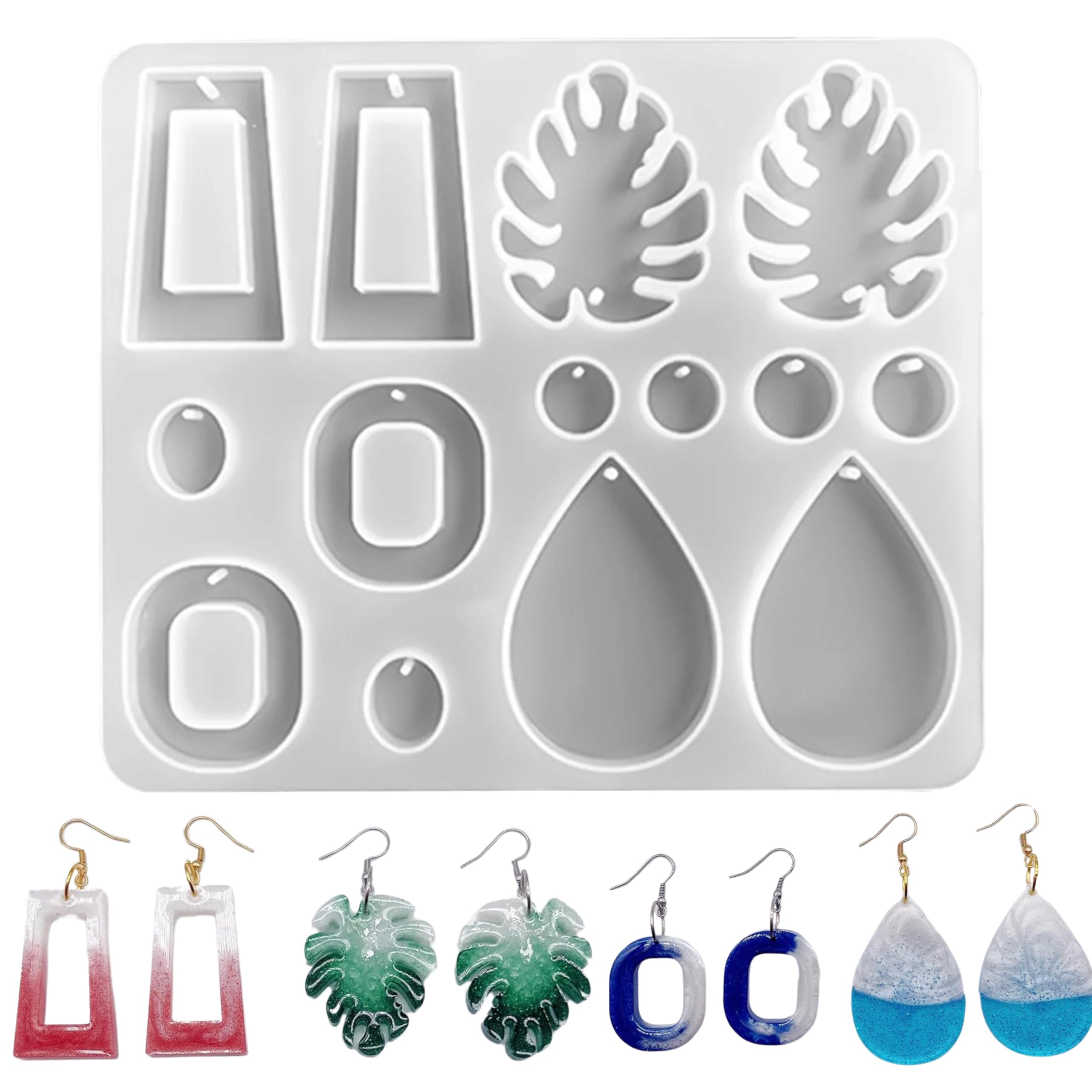 MoldBerry Silicone Resin Casting Mold Resin Jewellery Making Mould 7 Shapes Epoxy Silicone Molds with Tools for DIY Crafting Keychains Pendant Jewelry Earrings Making Mould Pack 1 White-image-13