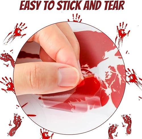 Miniatura 5 de Decoraciones de Halloween, 188 calcomanías de Halloween para ventana, 9 hojas de huellas de manos sangrientas, calcomanías de pared de Halloween con