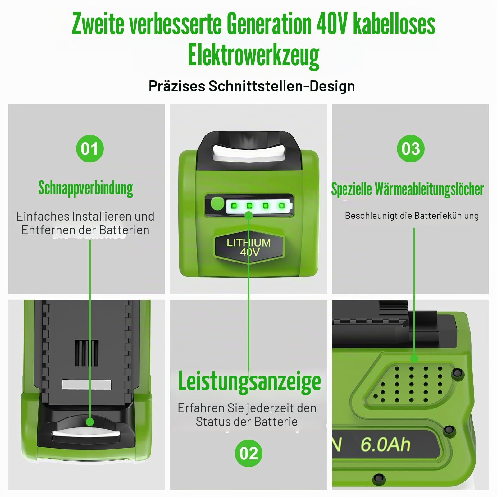 40V 6Ah DREAMDASH Batterie Ersatzakku für Greenworks Akku G40B5 G40B4 G40B2