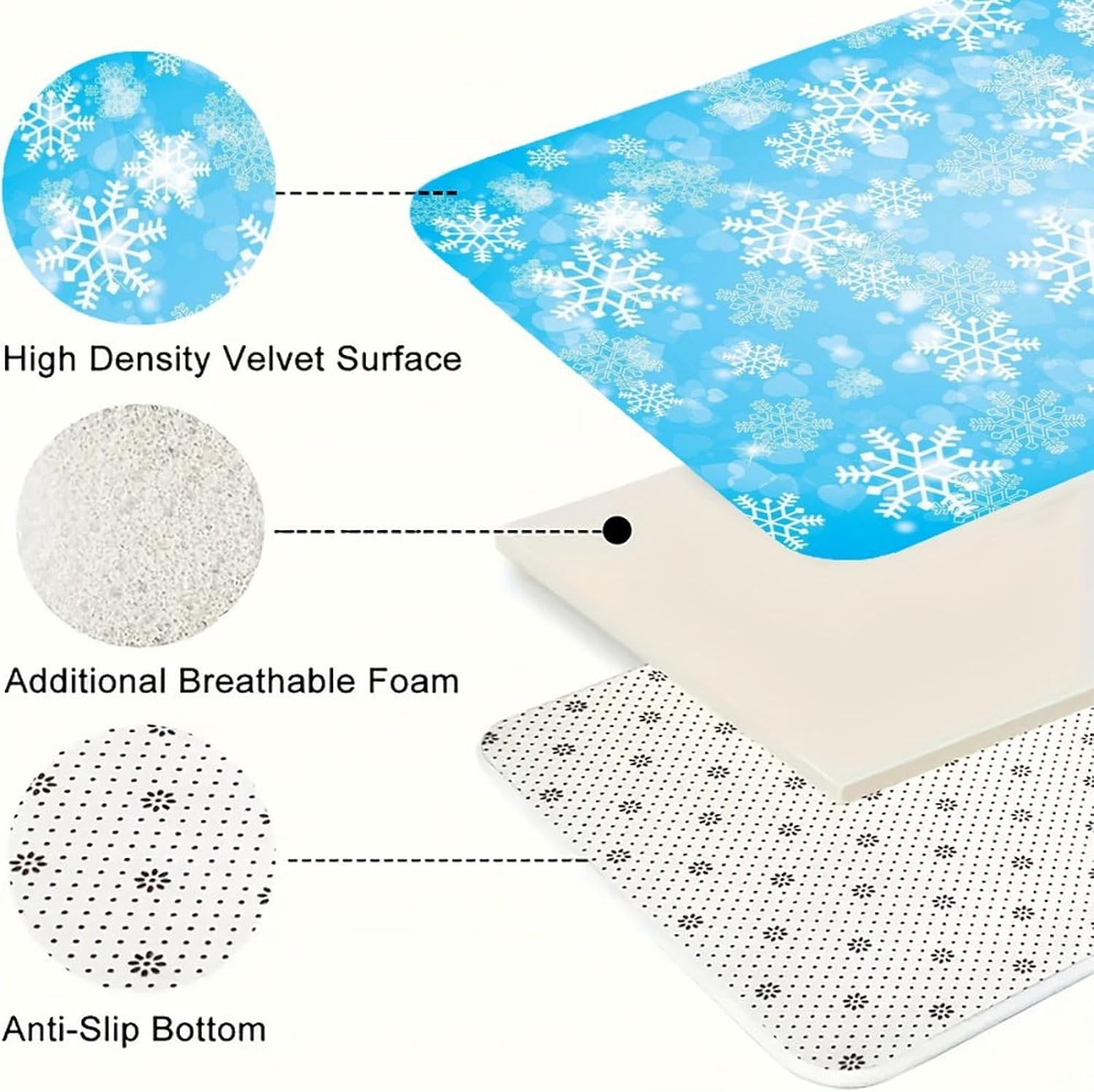 Winter Snowflake Kitchen Rugs Set of 3 Non Slip Washable Kitchen Mats for Floor Soft Area Rug Kitchen Floor Mat Cushioned Anti Fatigue Mats Standing Sink Mat Decor Runner Rugs