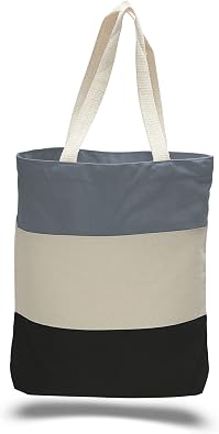 Personalized Tri Color Shopping Tote Canvas Bag Reusable Cloth Bag 15" H X 15" W With 3" Bottom Gusset