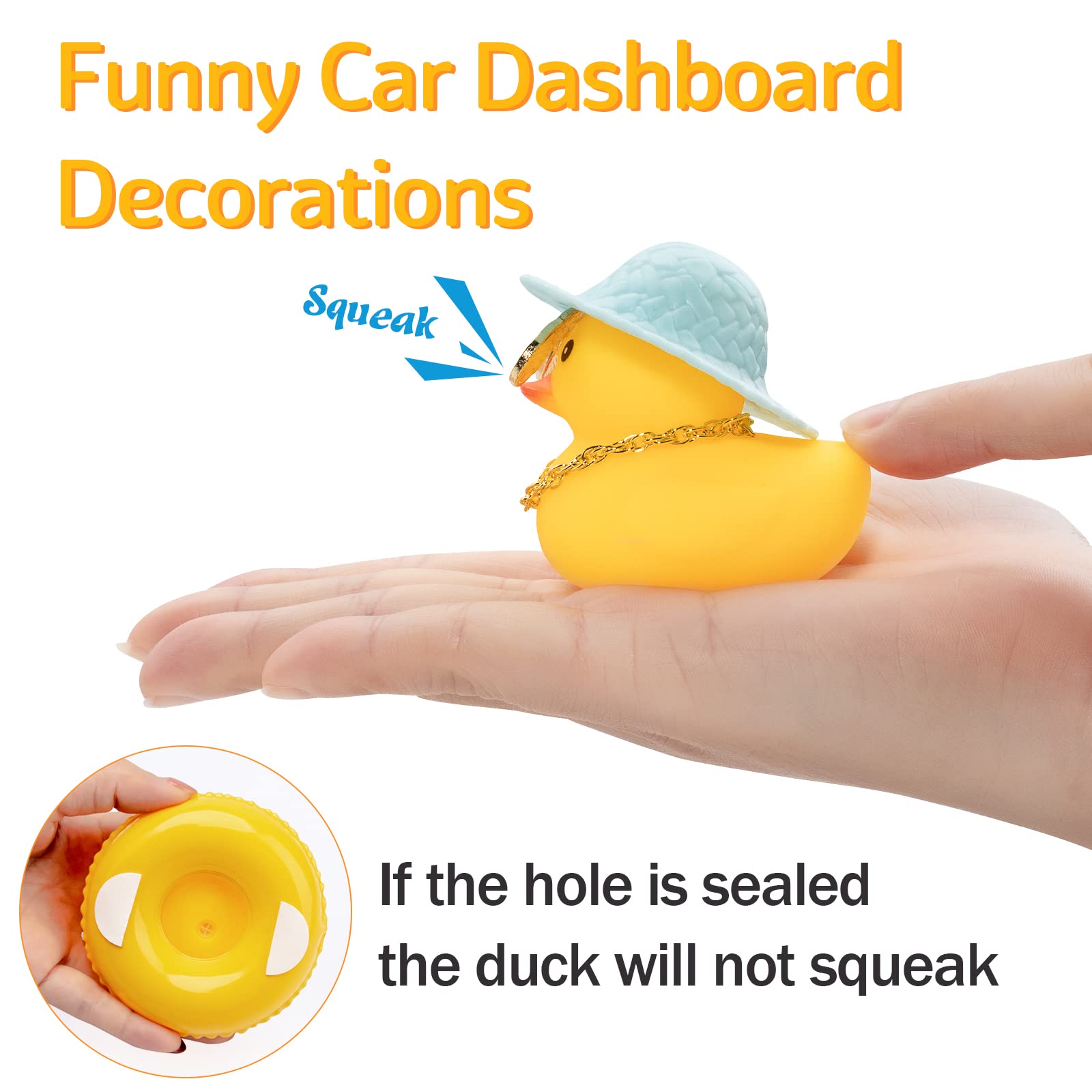 wonuu Car Duck Ornament Dashboard Decorations Rubber Ducks Accessories with Swim Ring Sunglasses Hat and Necklace, A_Black Ducky
