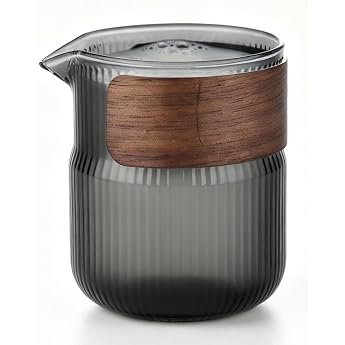 Holzwurm Milk Jug Small 300 ml - Glass Milk Frother Jug with Walnut Coat Inspirational Design Milk Jug for Coffee Tea Much More Black