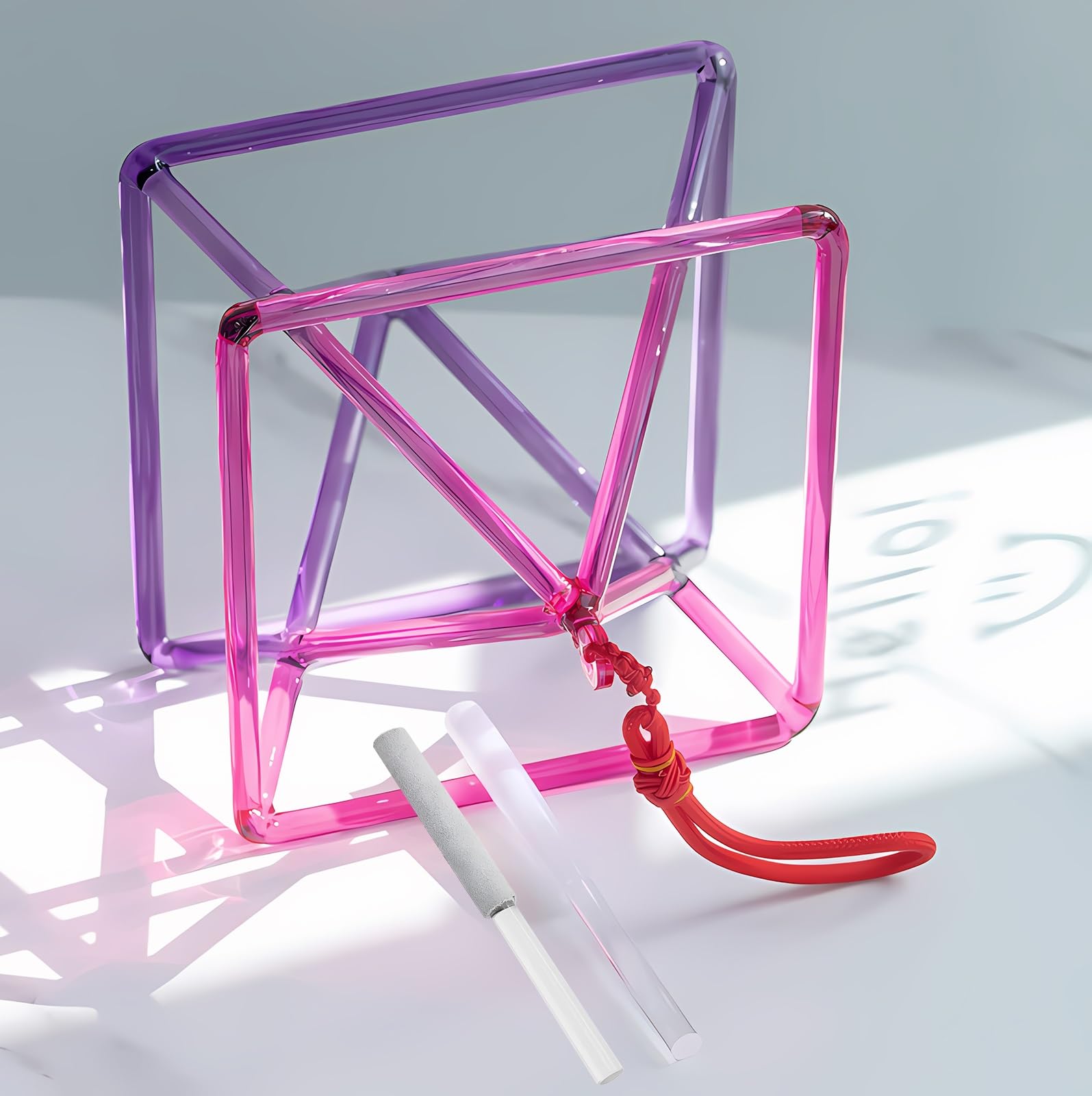 Piramide di Quarzo Canterina Mokaba Merkaba Bicolore Rosa-Viola, Strumento Musicale Perfetto per La Guarigione dei Chakra, con Due Tipi di Percussore.,6 inch