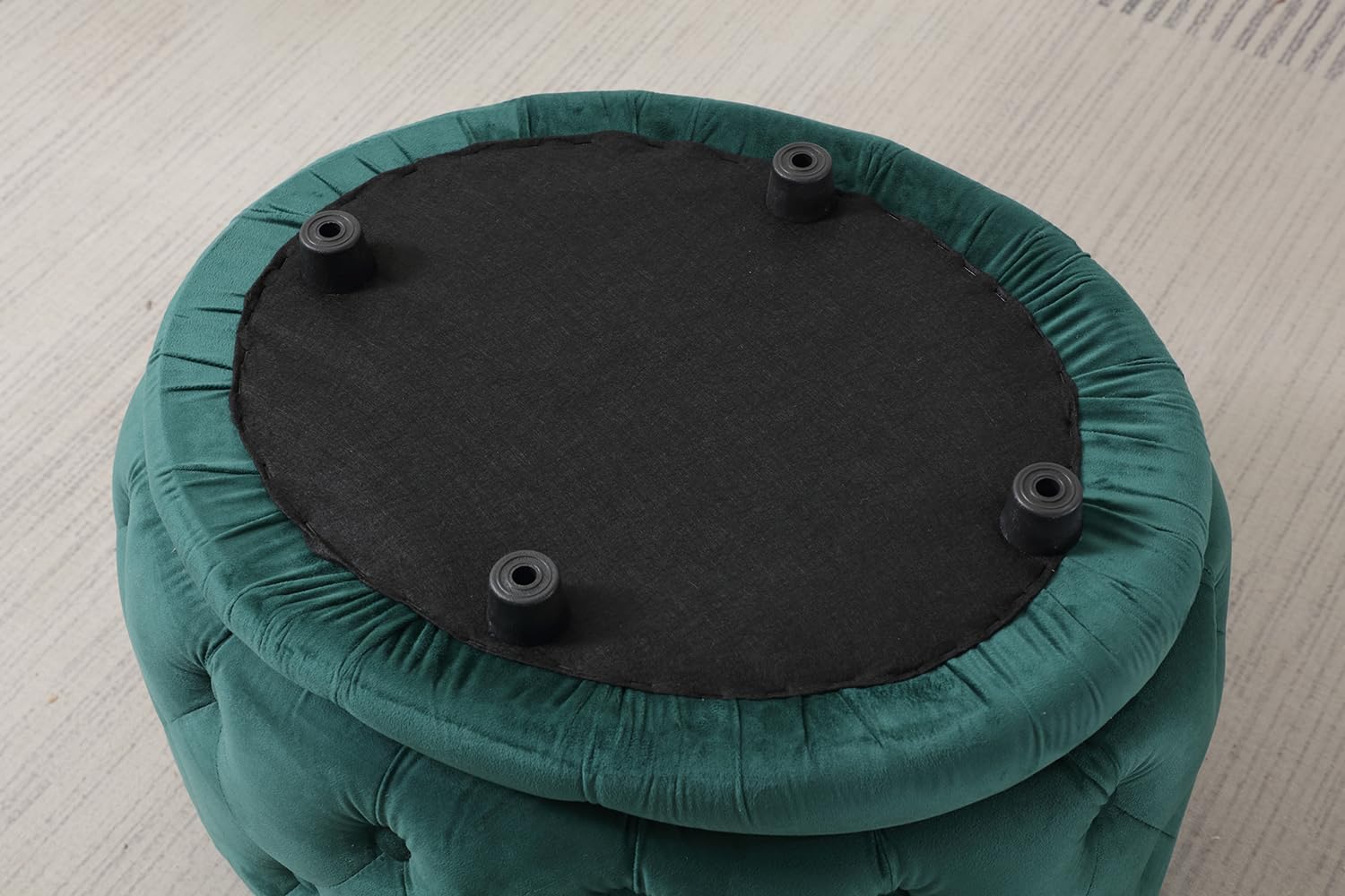 Oval Storage Ottoman with Button-Tufted Diamond Stitch, Upholstered Storage Bench with Lift Top, Multifunctional Footrest Stool for Living Room, Bedroom, Entryway (Blackish Green)