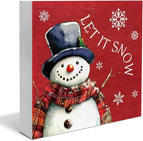 Miniatura 17 de Letrero rústico de madera con texto en inglés «Merry Christmas», decoración navideña estilo granja para mesa o estante, 5 x 5 pulgadas