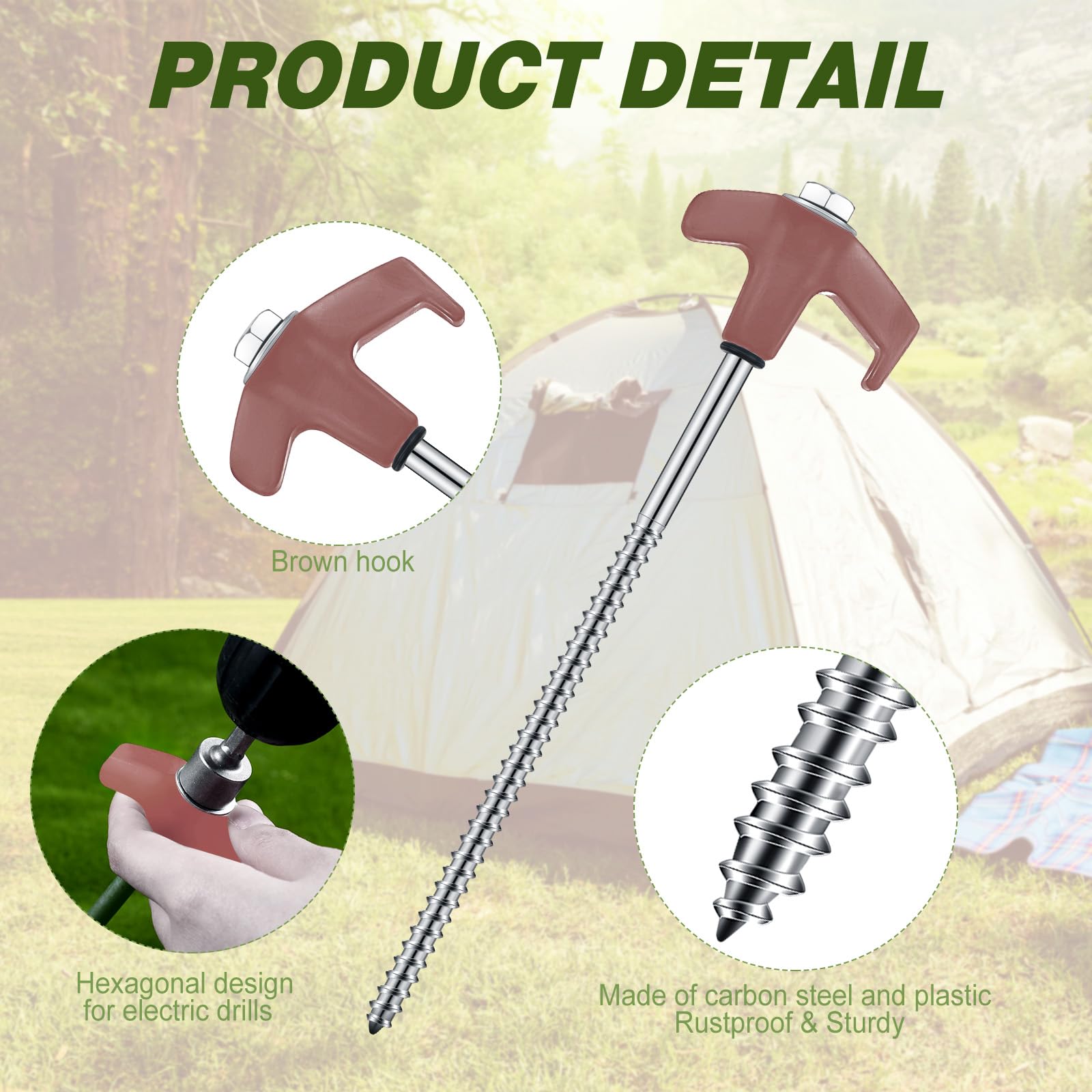 Zeltheringe Zum Einschrauben – 20,3 Cm, 16 Stück, Verzinkt, Mit Sechskant-Treiber & Tasche, Für Camping, Zelt