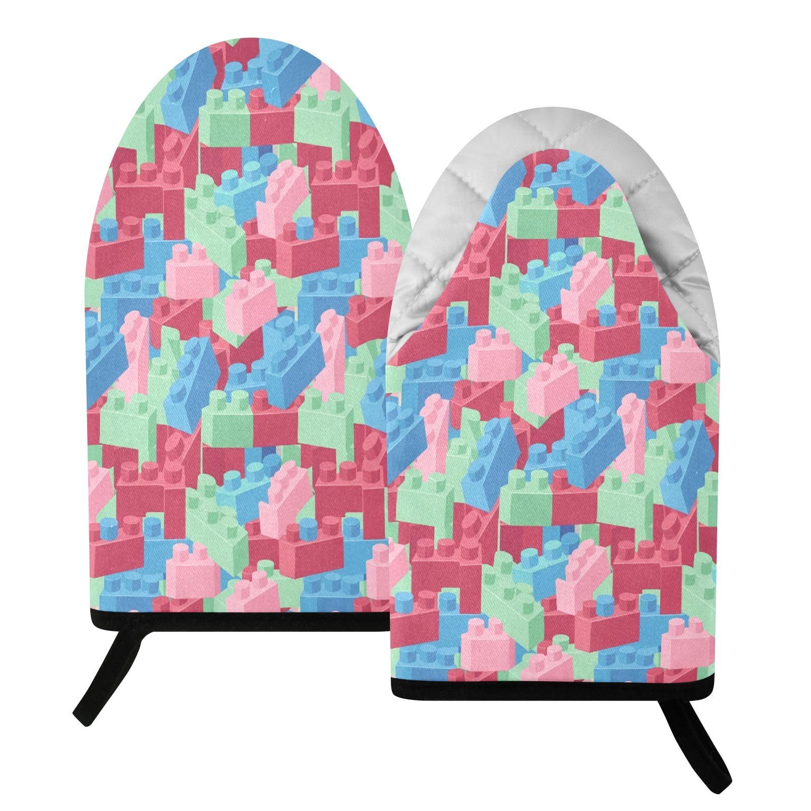 BURSTDDY Pastel Building Blocks Oven Mitt,Heat Resistant Kitchen Mitts for Cooking