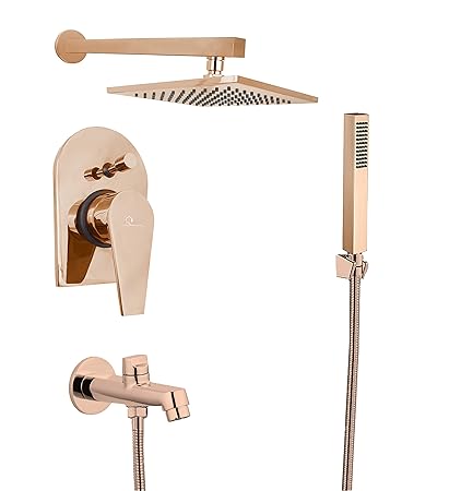 Aquieen Luxury Series Brass Concealed Body High Flow Diverter With Showers and Spout & Hand Shower Entice Collection (Rose Gold)