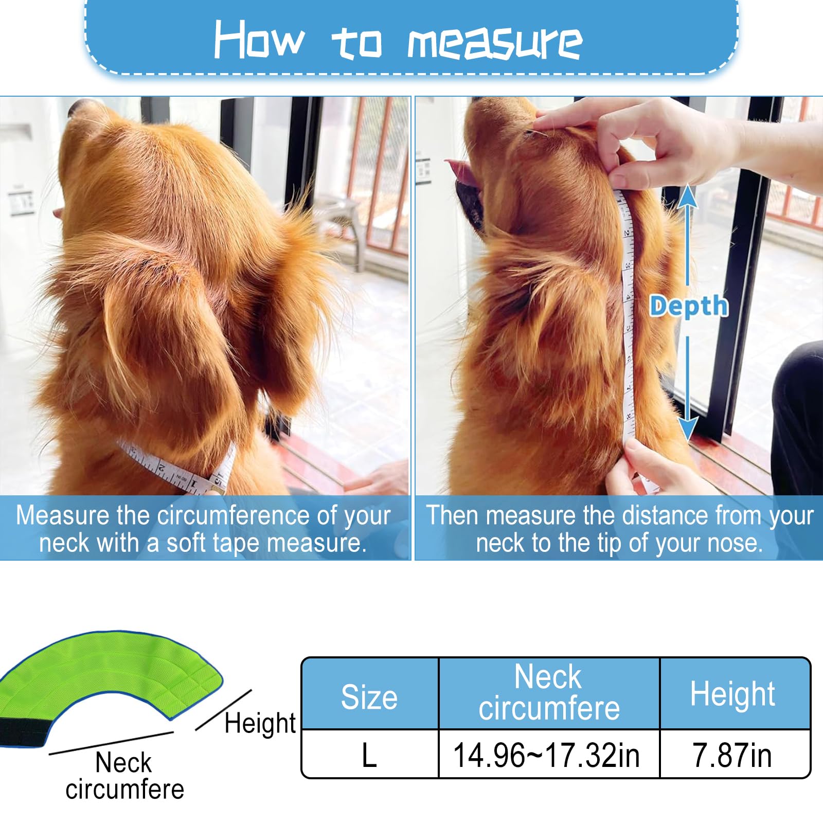 Qixuer Collar Dog Soft, Breathable Net - Dog Collar, Leak Protection, Pet Elizabethan Collar(L, Green & Blue) - Image 2
